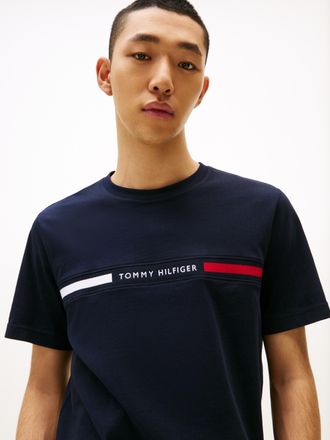 Tommy Hilfiger T-Shirt TOMMY HILFIGER HILFIGER CHEST INSERT TEE, Herren, Gr. XXL, blau (desert sky), Single Jersey, Obermaterial: 100% Baumwolle, Rundhals, Shirts T-
