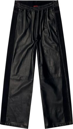 Diesel Pantaloni a gamba ampia in pelle - Nero