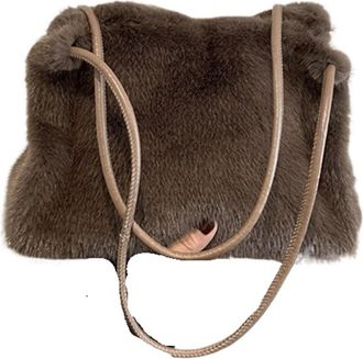 Generic Womens Plush Bags Plush Large-capacity Bag Womens Autumn And Winter Shoulder Underarm Fashionable Bucket Handbag(Brown)