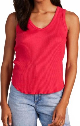 bobi Rib V-Neck Tank Top In Ruby Pink