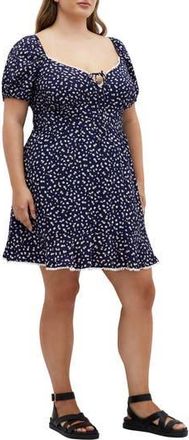 City Chic Sky Kiss Print Minidress in Navy Daisy at Nordstrom Rack, Size Xl/22W