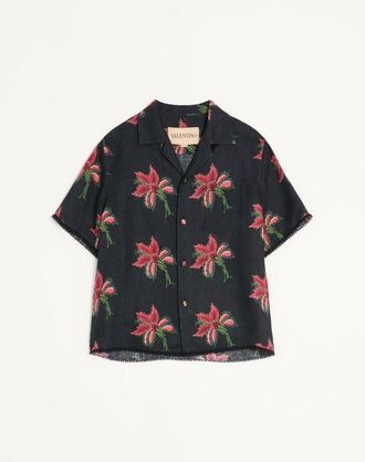 Valentino Valentino Linen Bowling Shirt with Papier Floral Print