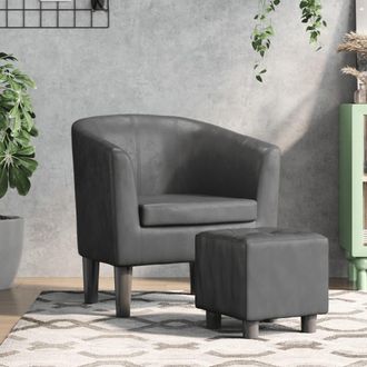 vidaXL Sill&oacute;n Con Taburete Cuero Sint&eacute;tico Gris Vidaxl