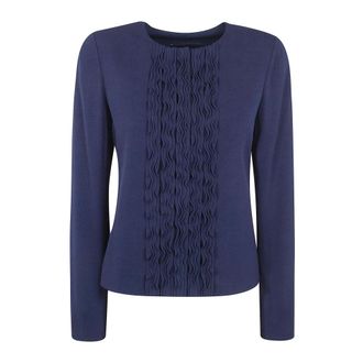 Emporio Armani Round-neck Knitwear, female, Blue, Size: 2XS Ruffled Front Jacket