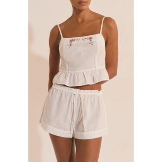 Etam Orphee Embroidered Crop Cotton Pajama Camisole in Ecru at Nordstrom, Size X-Small