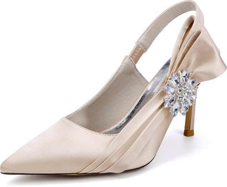 Generic Satin Pointed Toe Pumps Wedding Shoes Womens Elegant Bridal Stiletto Shoes Dress Wedding Reception Shoes 8.5Cm,Champagne,10 UK