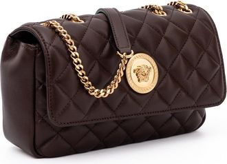 Versace Womens Brown Quilted Leather Shoulder Strap Bag Beige