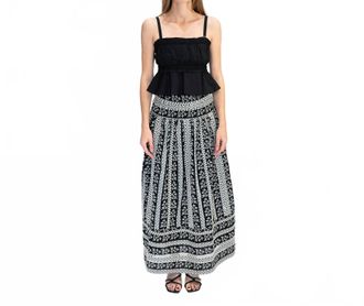 Loretta Caponi Castagneto Embroidered Maxi Skirt In Natures Score/ Black