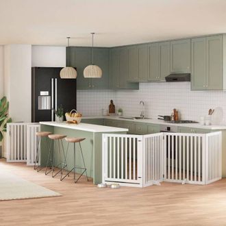 vidaXL Puerta De Perros Plegable 10 Paneles Madera &Aacute;lamo Blanca 800 Cm Vidaxl