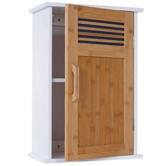 Hhg Hhg - Armario De Pared 143, Armario De Ba&ntilde;o Armario De Pared Bamb&uacute;, 52x35x21cm Blanco