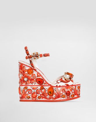 Dolce & Gabbana Majolica-print Brocade Sandals - Woman Sandals And Wedges Multicolor Cotton 37.5