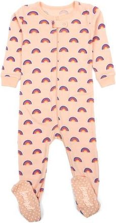 Leveret Footed Printed Cotton Matching Family Pajamas, Coordinated Prints in Pink Rainbow at Nordstrom, Size 18-24M