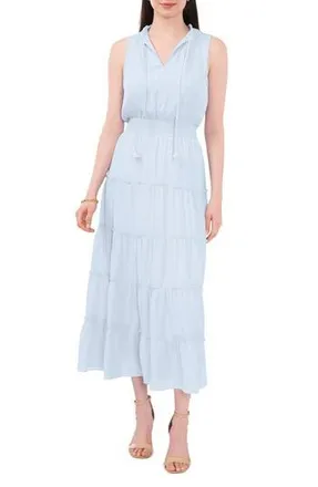 Halogen Sleeveless Tiered Maxi Dress in Pebbles Blue at Nordstrom Rack, Size X-Large
