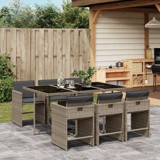 vidaXL Set Comedor Jard&iacute;n 7 Pzas Y Cojines Rat&aacute;n Sint&eacute;tico Gris Vidaxl