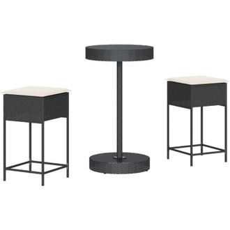 vidaXL Mesa Y Taburetes Altos Jard&iacute;n 3 Piezas Y Cojines Rat&aacute;n Pe Negro Vidaxl