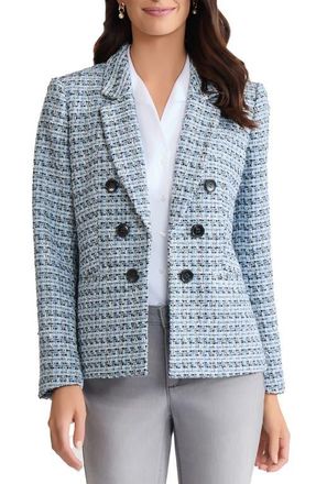 Jones New York Faux Double Breasted Tweed Jacket in Light Oxford Blue Multi at Nordstrom, Size X-Small