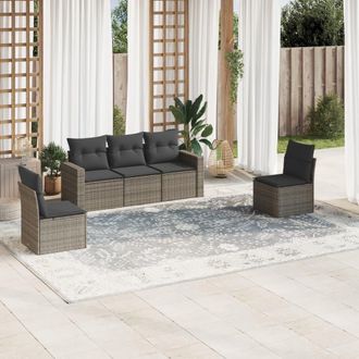 vidaXL Juego De Sof&aacute;s Jard&iacute;n Con Cojines 5 Pzas Rat&aacute;n Sint&eacute;tico Gris Vidaxl