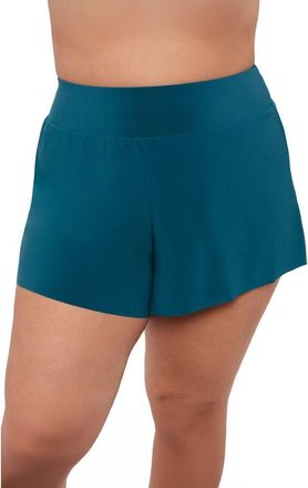 Aqua Green Plus Size High Waist Beach Short Swimsuit Bottom in Lagoon at Nordstrom, Size 1X