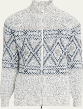 Brunello Cucinelli Mens Fair Isle Alpaca-Blend Zip Cardigan