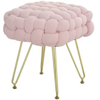 HOMCOM Woven Velvet Foot Stool with Steel Legs for Living Room - Green | TJ Hughes Pink
