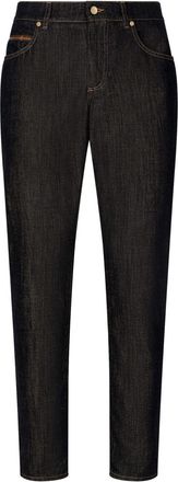 Dolce & Gabbana logo-plaque straight-leg jeans - men - Cotton/Calf Leather - 46 - Blue