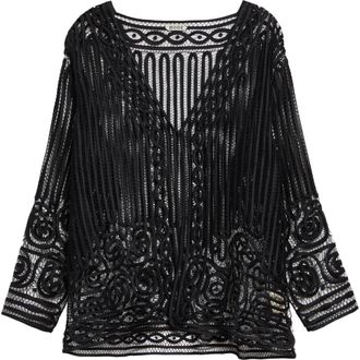 Bode Threadword Silk & Cotton Overshirt in Black at Nordstrom, Size Small