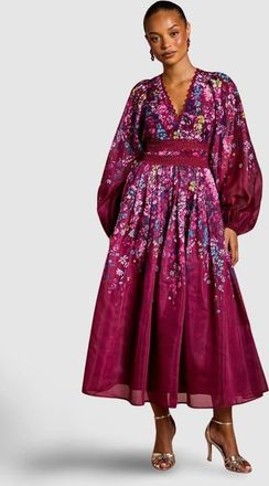 Coast Petite Organza Lace Trim Midaxi Dress in Plum at Nordstrom, Size 4P