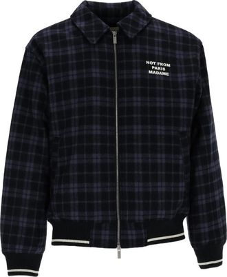 Dr&ocirc;le de Monsieur Check-pattern Slogan Jacket
