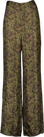 Saint Laurent Wide-Leg Broek met Print - Dames - Wijde Broeken - Groen - M - Broeken