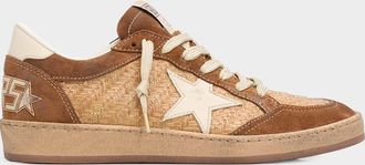 Golden Goose Ball Star Raffia and Suede Low-Top Sneakers