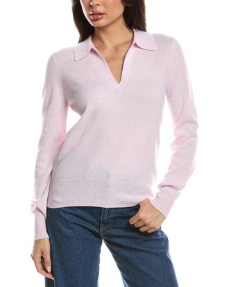 Fort&eacute; Cashmere Split Neck Cashmere Polo Sweater
