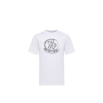 Moncler Moncler Sketch Embroidered Logo Cotton T-shirt, Men, White, Size: 3xl