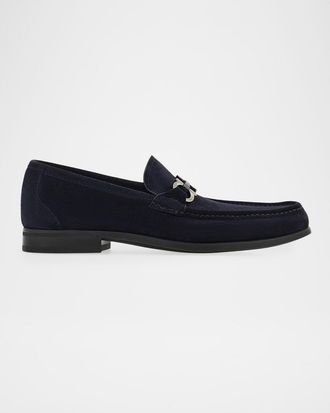 Ferragamo Men & apos;s Grandioso Suede Gancio-Bit Loafers