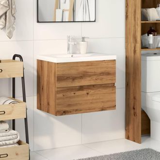 Berkfield Home Sink Cabinet with Built-in Basin Artisan Oak 61x39.5x49 cm in Brown