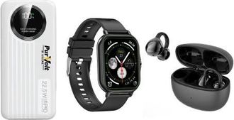 Pursonic Smart Watch, 10,000mAh Power Bank & Earbuds in Black at Nordstrom