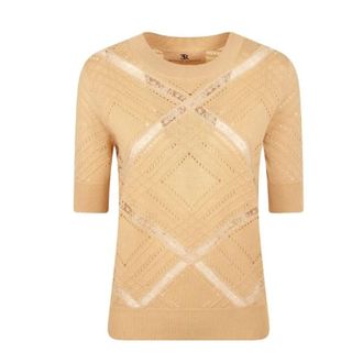 Ermanno Scervino Lace Crew Neck Openwork Jumper - female - Ermanno Scervino - Round-neck Knitwear - Beige - M - Knitwear