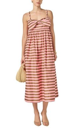 English Factory Stripe Bow Front Cotton Maxi Sundress in Pink/Brown at Nordstrom, Size X-Large