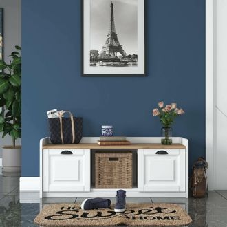 Dmora Scarpiera Egay, Mobile Portascarpe 6 Paia, 2 Ripiani, 2 Ante, 120x40x45h Cm Bianco