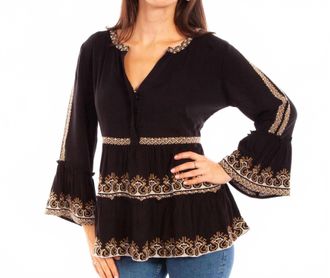Scully Embroidered Bell Sleeve Blouse In Black