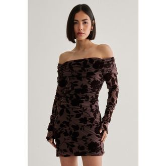 NASTY GAL Floral Devore Ruched Mini Dress in Chocolate at Nordstrom, Size X-Small