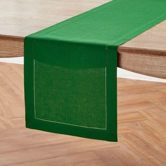Solino Home Linen Table Runner for Dining Table, Holiday and Everyday Table Decor - Classic Hemstitch in Garden Green at Nordstrom, Size Xx-Large