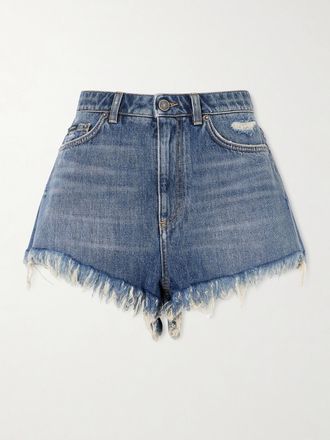 Dolce & Gabbana Shorts In Denim Sfrangiato - Blu