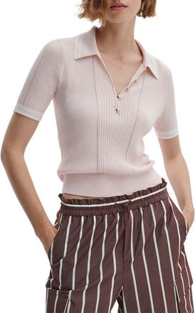 Rag & Bone Laurie Tipped Cotton & Cashmere Polo in Light Pink at Nordstrom, Size Xx-Small
