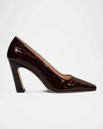 Stuart Weitzman Stassi 85MM Croc-Embossed Patent Leather Pumps