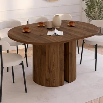 IDMarket Mesa De Comedor Redonda Extensible Michelle, Para 4-8 Personas, Con 2 Patas Reversibles De Nogal, 110-150 Cm