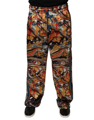 Dolce & Gabbana Multicolor Marble Satin Men Tracksuit Pants Polyester Elastane