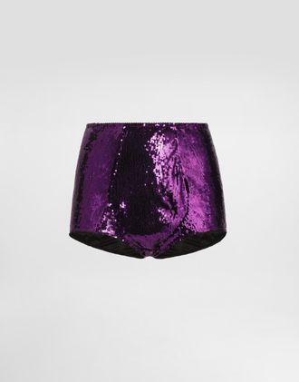 Dolce & Gabbana Sequined High-waisted Panties - Woman Underwear Fuchsia 1