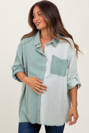 Pinkblush Colorblock Stripe Oversized Button Down in Light Olive at Nordstrom, Size X-Large