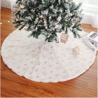 Trade Shop Trade Shop - Tappeto Gonna Copertura Base Albero Di Natale 80cm Peluche Fiocchi Di Neve Gold