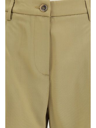 Cruna Womens Pants Wide-Leg Virgin Wool Olive (fleece) Trousers